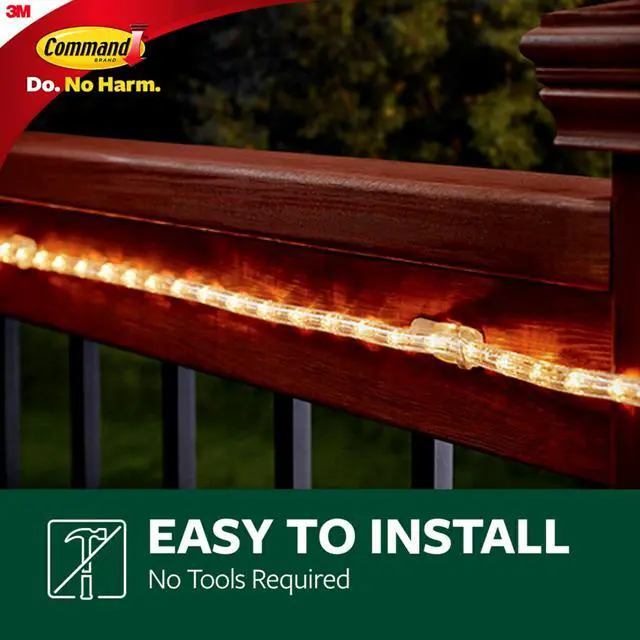 Alt view image 4 of 7 - Outdoor Rope Light Clips, 12 Hooks and 16 Command Strips, Damage Free Hanging Christmas Decorations with Weather Resistant Strips, Wall Clips for Hanging Outdoor Lights and Cable Management