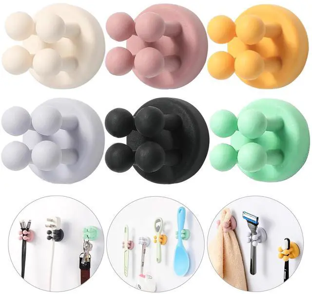Main image of iBetterLife Silicone Toothbrush Holders for Bathrooms - 6Pcs Razor Holder for Shower Wall Mounted Self Adhesive Multifunctional Cute Hook for Kids Hanging Tooth Brush for Kitchen Living Room Office