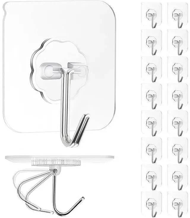 Main image of Adhesive Wall Hook, Set Heavy-Duty Thickened self-Adhesive Hook16Pcs33lb max LoadingTransparent, Waterproof, Bathroom, Outdoor, Kitchen, Doors, Practical Tools.