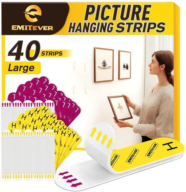 Main image of Picture Hanging Strips Heavy Duty, Damage Free Picture Hangers for Walls, Hanging Hooks Kit Without Nails, Large Adhesive Wall Strip for Poster Sticky 20-Pairs (40 Strips)