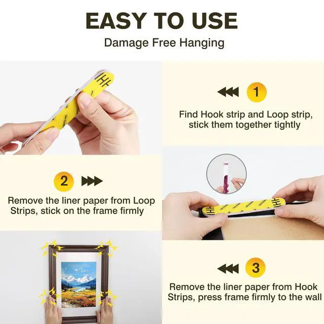 Alt view image 5 of 7 - Picture Hanging Strips Heavy Duty, Damage Free Picture Hangers for Walls, Hanging Hooks Kit Without Nails, Large Adhesive Wall Strip for Poster Sticky 20-Pairs (40 Strips)