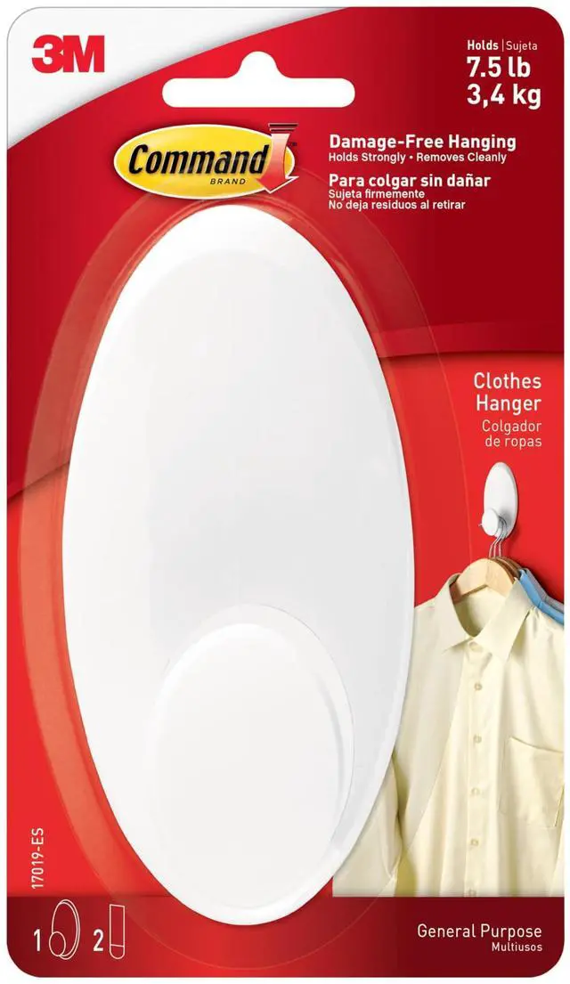 Main image of Clothes Hanger, Holds up to 7.5 lb, Sized for 3 Plastic Hangers or 7 Metal Hangers, 1 Wall Hook and 2 Strips, Extra Storage for Laundry Room, Bedroom and Closet
