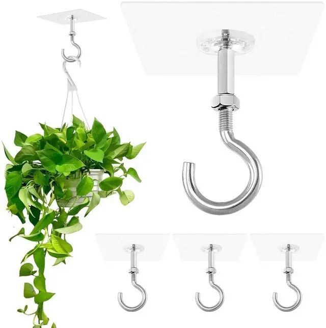 Main image of Adhesive Ceiling Hooks, 11lbs Heavy Duty Ceiling Hooks for Hanging Plants, No Drilling Wall Hook Sticky Hanger for Hanging Lights, Wind Chimes, Lantern