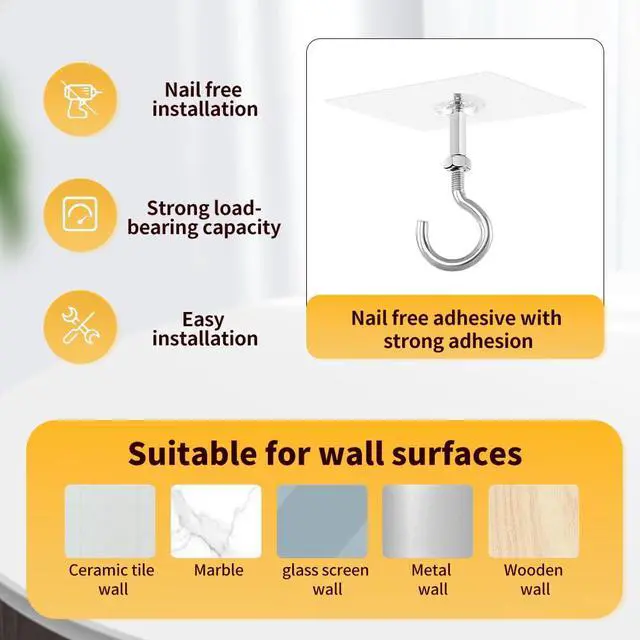 Alt view image 4 of 7 - Adhesive Ceiling Hooks, 11lbs Heavy Duty Ceiling Hooks for Hanging Plants, No Drilling Wall Hook Sticky Hanger for Hanging Lights, Wind Chimes, Lantern