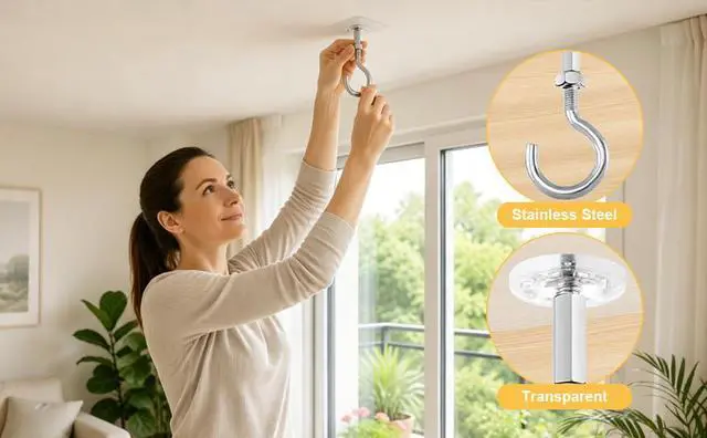 Alt view image 7 of 7 - Adhesive Ceiling Hooks, 11lbs Heavy Duty Ceiling Hooks for Hanging Plants, No Drilling Wall Hook Sticky Hanger for Hanging Lights, Wind Chimes, Lantern
