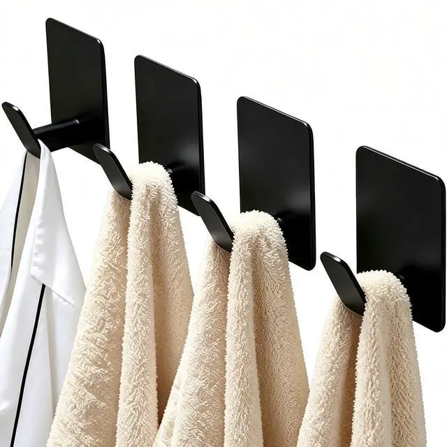 Main image of Adhesive Hooks, Stainless Steel Wall Hooks for Camper & RV Use, Heavy-Duty No-Drill Hooks for Towels, Robes, Keys & Bags, Ideal for RV Bathroom, Kitchen & Shower (Matte Black)