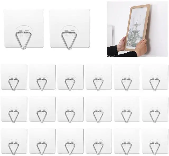 Main image of Wall Plate Hangers for Display - 20 Pack Invisible Adhesive Picture Hanger Holders for Wall - Ideal for Hanging Large Decorative Plates, Paintings, Artwork - 2.8 inch