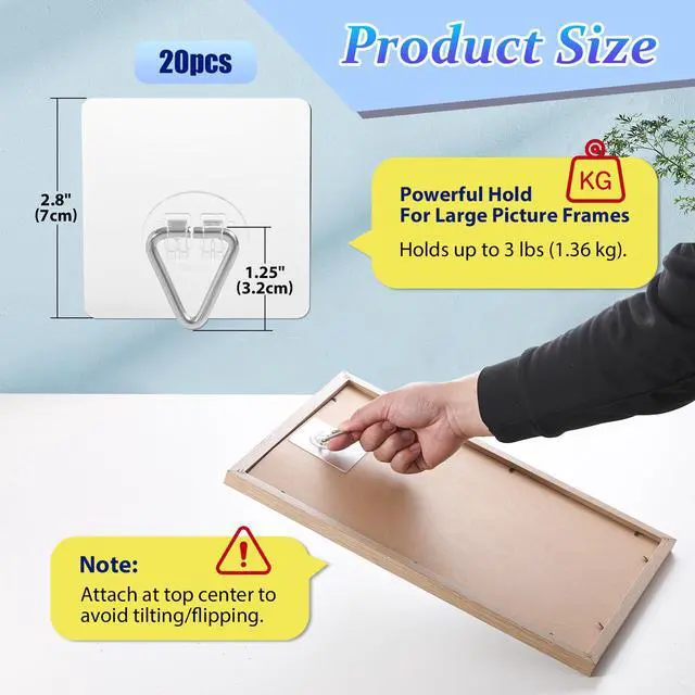 Alt view image 2 of 7 - Wall Plate Hangers for Display - 20 Pack Invisible Adhesive Picture Hanger Holders for Wall - Ideal for Hanging Large Decorative Plates, Paintings, Artwork - 2.8 inch