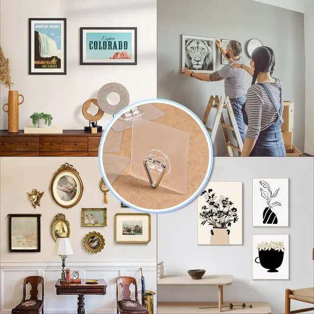 Alt view image 6 of 7 - Wall Plate Hangers for Display - 20 Pack Invisible Adhesive Picture Hanger Holders for Wall - Ideal for Hanging Large Decorative Plates, Paintings, Artwork - 2.8 inch