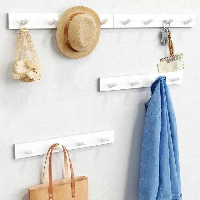 Main image of White Coat Hooks Wall Mount for Hanging 4 Pack, 16 Inch Wood Entryway Coat Rack Wall Mounted Heavy Duty, Modern Large Wall Hooks for Hats Kids Clothes Bags Purses Caps Closet - 16 Hooks