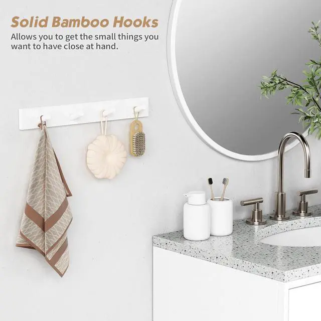 Alt view image 5 of 7 - White Coat Hooks Wall Mount for Hanging 4 Pack, 16 Inch Wood Entryway Coat Rack Wall Mounted Heavy Duty, Modern Large Wall Hooks for Hats Kids Clothes Bags Purses Caps Closet - 16 Hooks