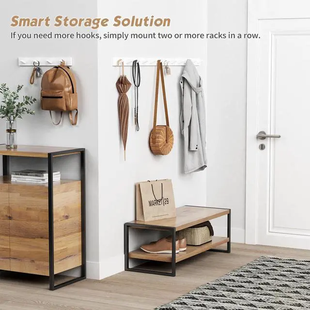 Alt view image 3 of 7 - White Coat Hooks Wall Mount for Hanging 4 Pack, 16 Inch Wood Entryway Coat Rack Wall Mounted Heavy Duty, Modern Large Wall Hooks for Hats Kids Clothes Bags Purses Caps Closet - 16 Hooks