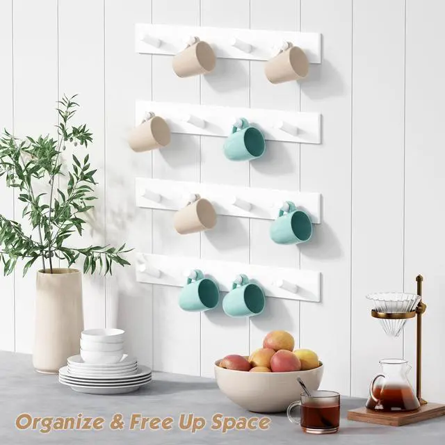 Alt view image 7 of 7 - White Coat Hooks Wall Mount for Hanging 4 Pack, 16 Inch Wood Entryway Coat Rack Wall Mounted Heavy Duty, Modern Large Wall Hooks for Hats Kids Clothes Bags Purses Caps Closet - 16 Hooks