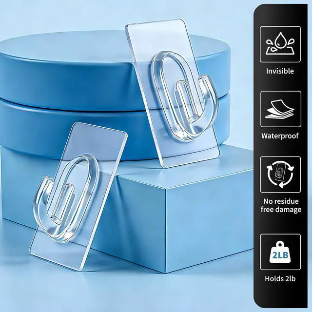Alt view image 3 of 7 - Small Adhesive Hooks, Clear Mini Adhesive Wall Hooks, Damage Free Utility Hooks for Hanging Decorations,Wires and Pictures