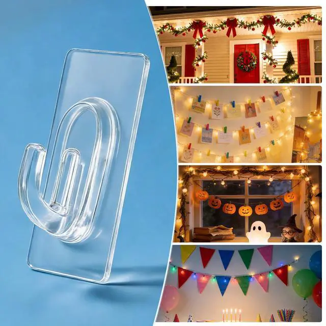 Alt view image 7 of 7 - Small Adhesive Hooks, Clear Mini Adhesive Wall Hooks, Damage Free Utility Hooks for Hanging Decorations,Wires and Pictures