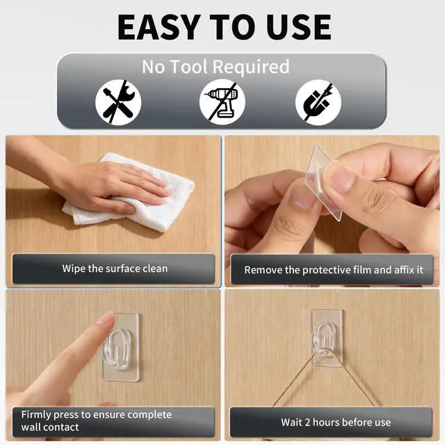 Alt view image 5 of 7 - Small Adhesive Hooks, Clear Mini Adhesive Wall Hooks, Damage Free Utility Hooks for Hanging Decorations,Wires and Pictures