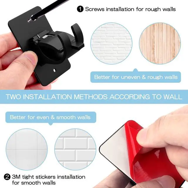 Alt view image 4 of 7 - 4 Pieces Self Adhesive Curtain Rod Bracket, Universal Plastic Curtain Rod Holders, No Drill Curtain Rod Brackets Curtain Rod Hooks for Bathroom, Bedroom, Livingroom, Kitchen (Black)
