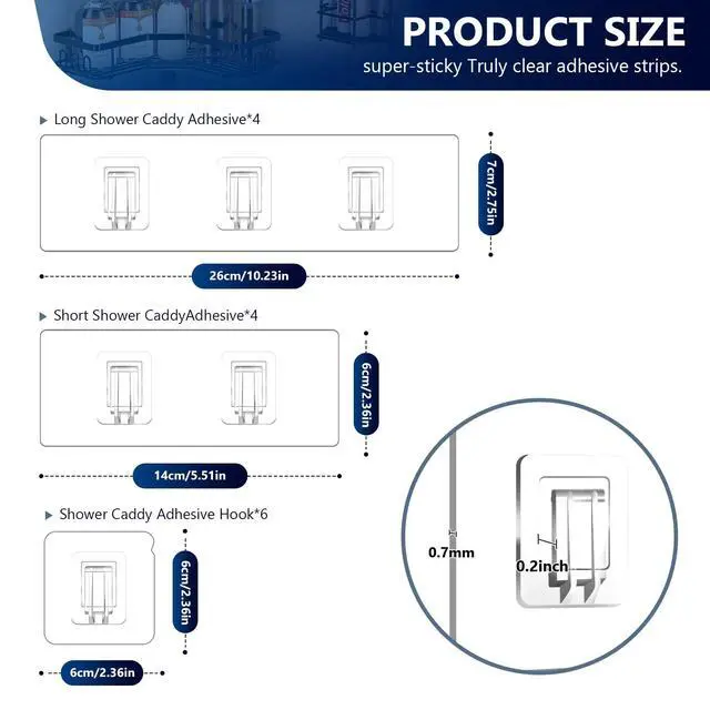 Alt view image 3 of 7 - Shower Caddy Replacement, Strong Hooks, No Drilling Shower Shelf, Hooks for Caddy, Soap Holder and Kitchen Racks