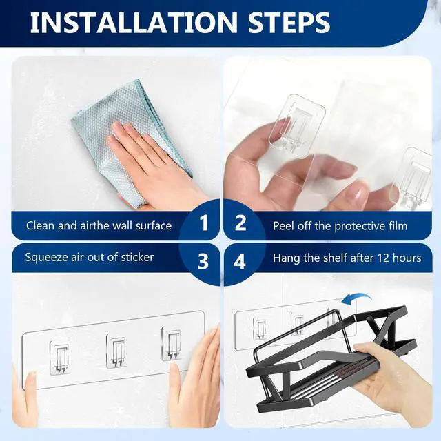 Alt view image 7 of 7 - Shower Caddy Replacement, Strong Hooks, No Drilling Shower Shelf, Hooks for Caddy, Soap Holder and Kitchen Racks