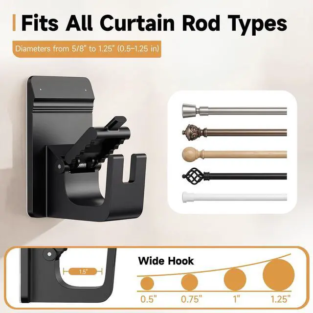 Alt view image 3 of 7 - Universal Heavy Duty Curtain Rod Brackets, No Drill Curtain Rod Brackets with Adhesive & Invisible Nail, 30+LB Load Curtain Rod Holders, Damage Free Curtain Rod Hooks for Wall, Bathroom, Kitchen 4PC