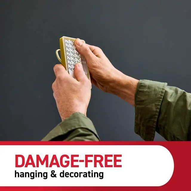 Alt view image 2 of 7 - Large Satin Brass Triple Hook, 1 Hook, 3 Strips, Damage-Free Hanging with Adhesive Strips, No Tools Wall Hook for Hanging Decorations in Living Spaces