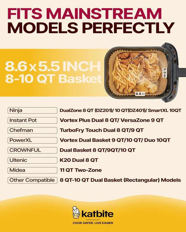 Alt view image 5 of 7 - Air Fryer Liners, 8.6 x 5.5 Inch for Dual Basket Fryers, 220 Count