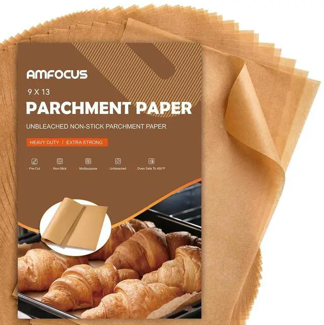 Main image of 200 Pcs Parchment Paper Sheets, 9x13 In Non-Stick Precut Baking Parchment for Baking, Grilling, Air Fryer, Steaming, and More (Unbleached) - Quarter Sheet Size, Perfect for Bread, Cakes, Cookies