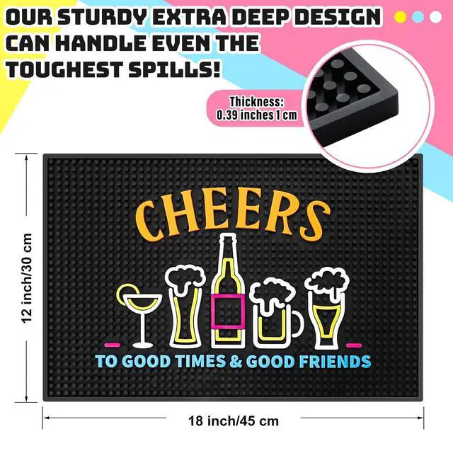 Alt view image 2 of 6 - Bar Mat 12 x 18 Inch with Fluorescent Pattern Thick Rubber Non Slip Spill Mats Countertop Entertaining Vibrant Bar Mat for Coffee Station Kitchen Restaurant