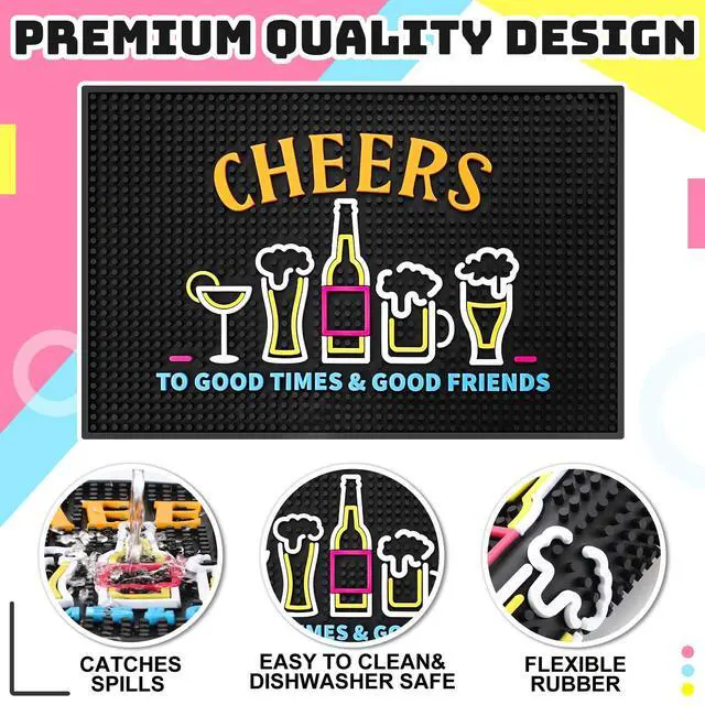 Alt view image 3 of 6 - Bar Mat 12 x 18 Inch with Fluorescent Pattern Thick Rubber Non Slip Spill Mats Countertop Entertaining Vibrant Bar Mat for Coffee Station Kitchen Restaurant