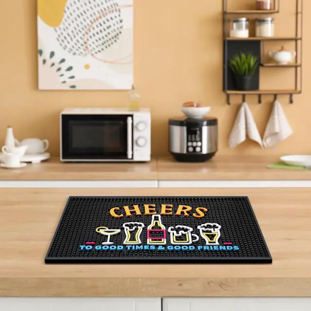 Alt view image 4 of 6 - Bar Mat 12 x 18 Inch with Fluorescent Pattern Thick Rubber Non Slip Spill Mats Countertop Entertaining Vibrant Bar Mat for Coffee Station Kitchen Restaurant