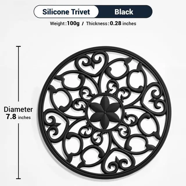 Alt view image 2 of 7 - Set Silicone Trivet Mats for Hot Dishes Pots and Pans (Black)