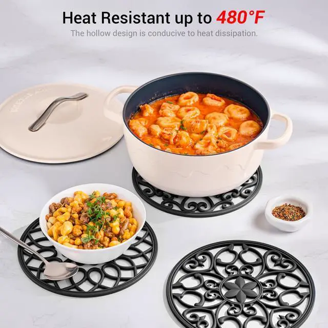 Alt view image 3 of 7 - Set Silicone Trivet Mats for Hot Dishes Pots and Pans (Black)