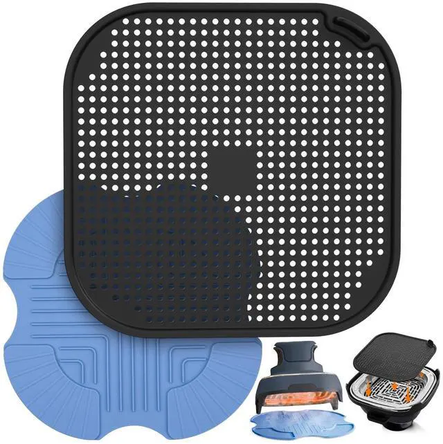 Main image of 2-PCS Air Fryer Heat Resistant Mat & Splatter Shield for Ninja Crispi Air Fryers,Silicone Heat Mat & Splatter Guard for Ninja Crispi Accessories Splashes and Portable Kitchen -&Black (Sky Blue)