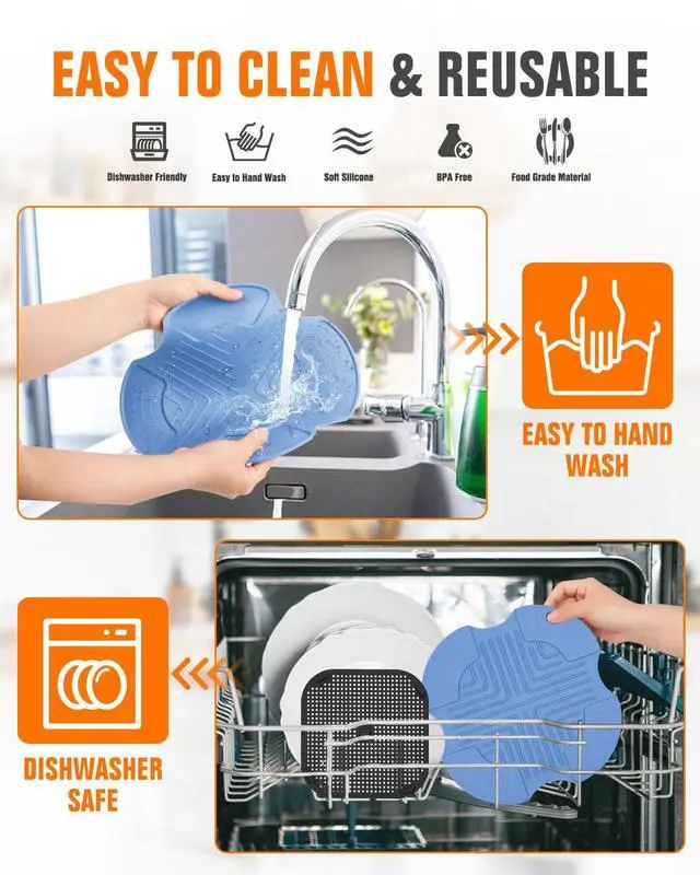 Alt view image 3 of 7 - 2-PCS Air Fryer Heat Resistant Mat & Splatter Shield for Ninja Crispi Air Fryers,Silicone Heat Mat & Splatter Guard for Ninja Crispi Accessories Splashes and Portable Kitchen -&Black (Sky Blue)