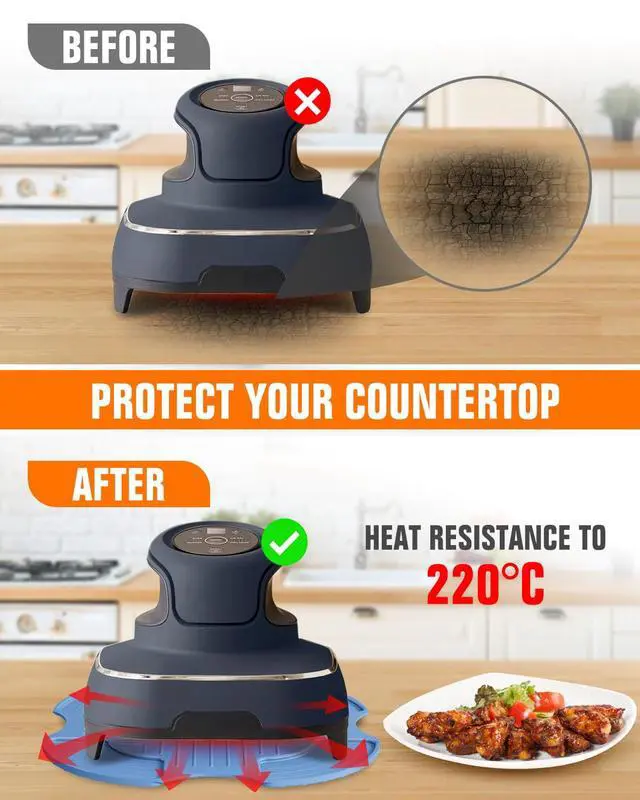 Alt view image 6 of 7 - 2-PCS Air Fryer Heat Resistant Mat & Splatter Shield for Ninja Crispi Air Fryers,Silicone Heat Mat & Splatter Guard for Ninja Crispi Accessories Splashes and Portable Kitchen -&Black (Sky Blue)