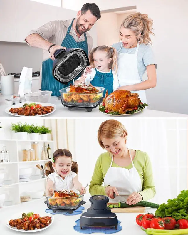 Alt view image 7 of 7 - 2-PCS Air Fryer Heat Resistant Mat & Splatter Shield for Ninja Crispi Air Fryers,Silicone Heat Mat & Splatter Guard for Ninja Crispi Accessories Splashes and Portable Kitchen -&Black (Sky Blue)