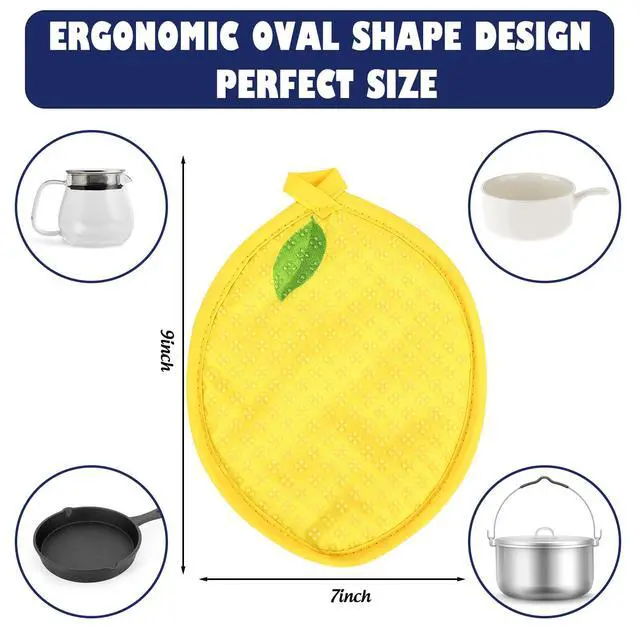 Alt view image 2 of 7 - Yellow Lemon Pot Holders Heat Resistant Cotton Hot Pad Non-Slip Potholder Oven Mitt Blue Porcelain Floral Trivet Mat for Kitchen Cooking Baking, 7" x 9"