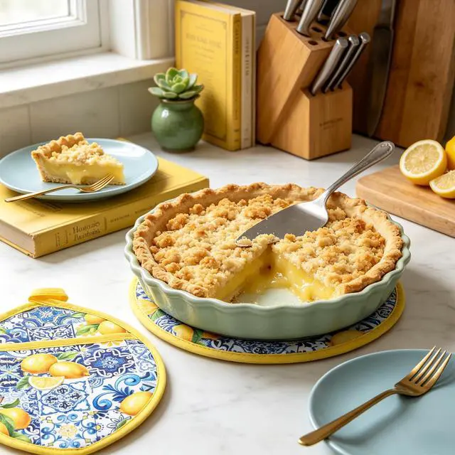 Alt view image 6 of 7 - Yellow Lemon Pot Holders Heat Resistant Cotton Hot Pad Non-Slip Potholder Oven Mitt Blue Porcelain Floral Trivet Mat for Kitchen Cooking Baking, 7" x 9"