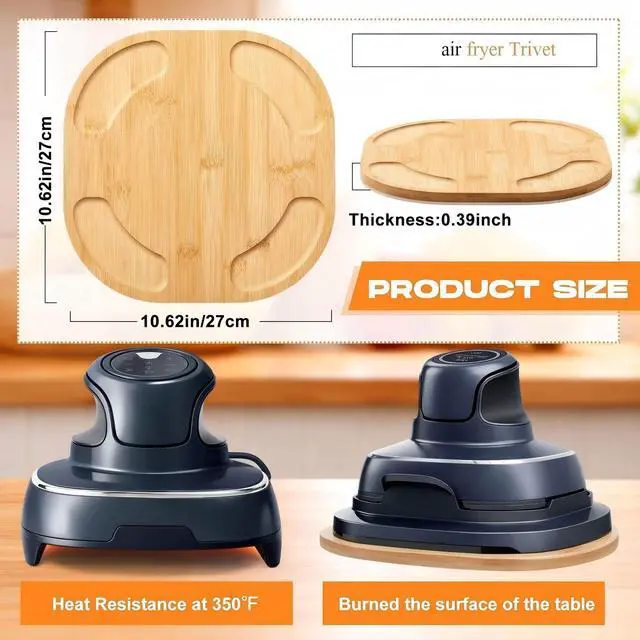 Alt view image 2 of 6 - Air Fryer Trivets Compatible with Ninja Crispi Heat-Resistant Non-Slip Mat Accessories Protects Countertops from Burned or Discolored Suitable for Home Kitchen Dining Table(Bamboo)