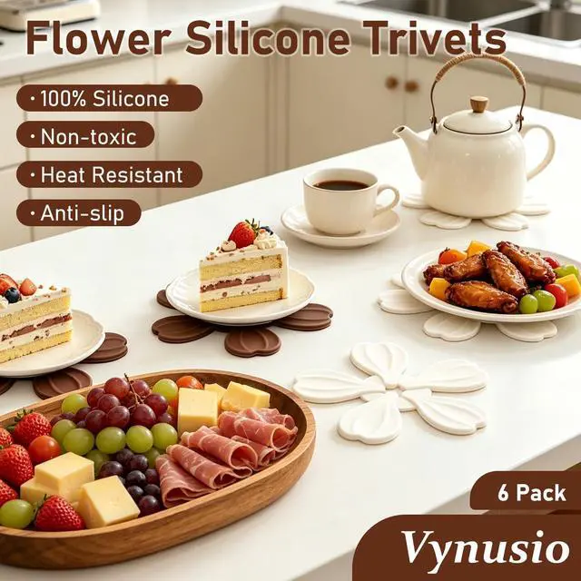 Alt view image 2 of 7 - Silicone Trivets for Hot Dishes Pans Teapot Cups, Trivet Tree Set 6 Pack Trivets +1 Stand - Collapsible Hot Pads Heat Pot Holders, Hot Pads for Table Countertops Kitchen, Latte Color