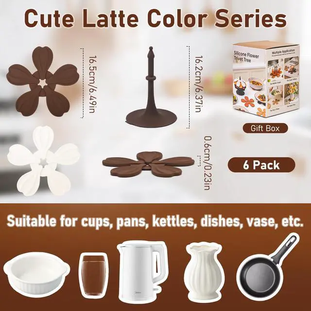 Alt view image 4 of 7 - Silicone Trivets for Hot Dishes Pans Teapot Cups, Trivet Tree Set 6 Pack Trivets +1 Stand - Collapsible Hot Pads Heat Pot Holders, Hot Pads for Table Countertops Kitchen, Latte Color