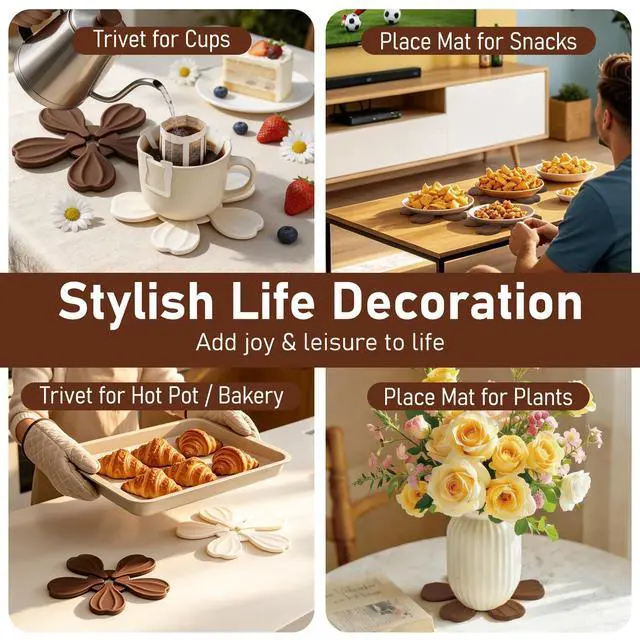 Alt view image 6 of 7 - Silicone Trivets for Hot Dishes Pans Teapot Cups, Trivet Tree Set 6 Pack Trivets +1 Stand - Collapsible Hot Pads Heat Pot Holders, Hot Pads for Table Countertops Kitchen, Latte Color