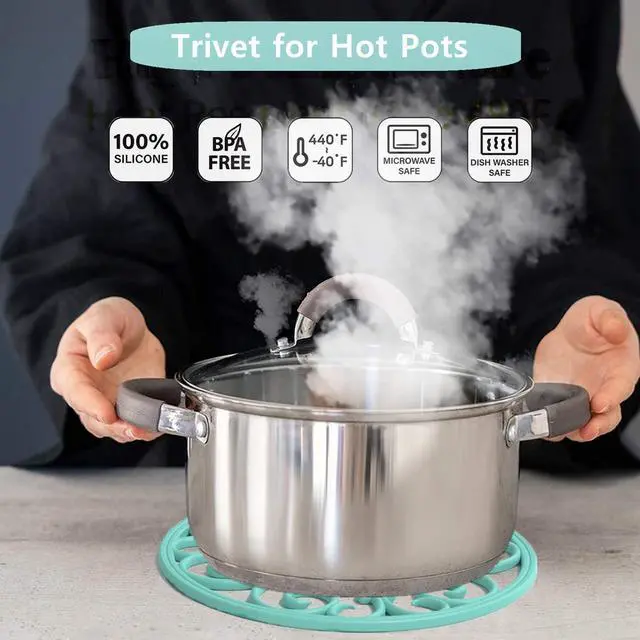 Alt view image 4 of 7 - Trivets for Hot Dishes, Silicone Trivet, Trivets for Hot Pots and Pans, Heat Resistant Non Slip Hot Pad for Kitchen, Pot Holders, Teapot Coaster (Turquoise)
