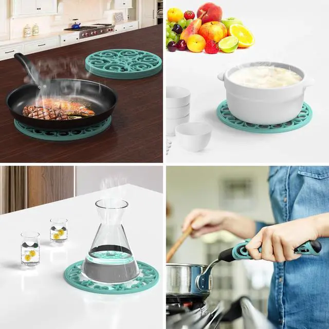 Alt view image 3 of 7 - Trivets for Hot Dishes, Silicone Trivet, Trivets for Hot Pots and Pans, Heat Resistant Non Slip Hot Pad for Kitchen, Pot Holders, Teapot Coaster (Turquoise)