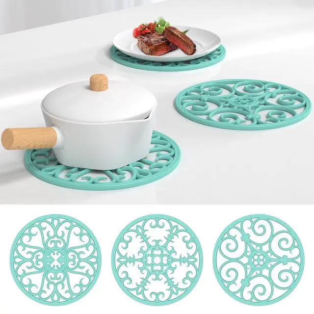 Alt view image 2 of 7 - Trivets for Hot Dishes, Silicone Trivet, Trivets for Hot Pots and Pans, Heat Resistant Non Slip Hot Pad for Kitchen, Pot Holders, Teapot Coaster (Turquoise)