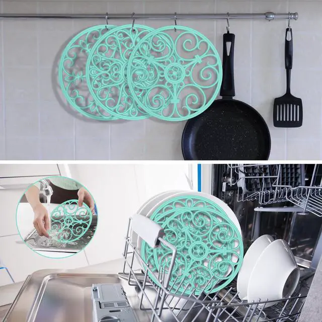 Alt view image 6 of 7 - Trivets for Hot Dishes, Silicone Trivet, Trivets for Hot Pots and Pans, Heat Resistant Non Slip Hot Pad for Kitchen, Pot Holders, Teapot Coaster (Turquoise)