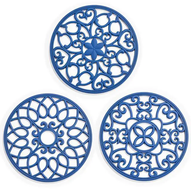 Main image of Set Silicone Trivet Mats for Hot Dishes Pots Pans (Navy Blue)