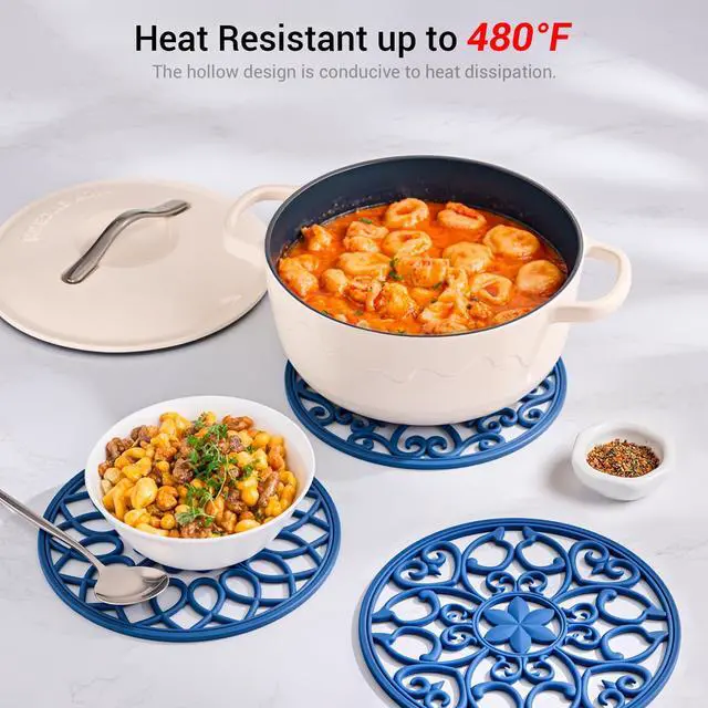 Alt view image 3 of 7 - Set Silicone Trivet Mats for Hot Dishes Pots Pans (Navy Blue)
