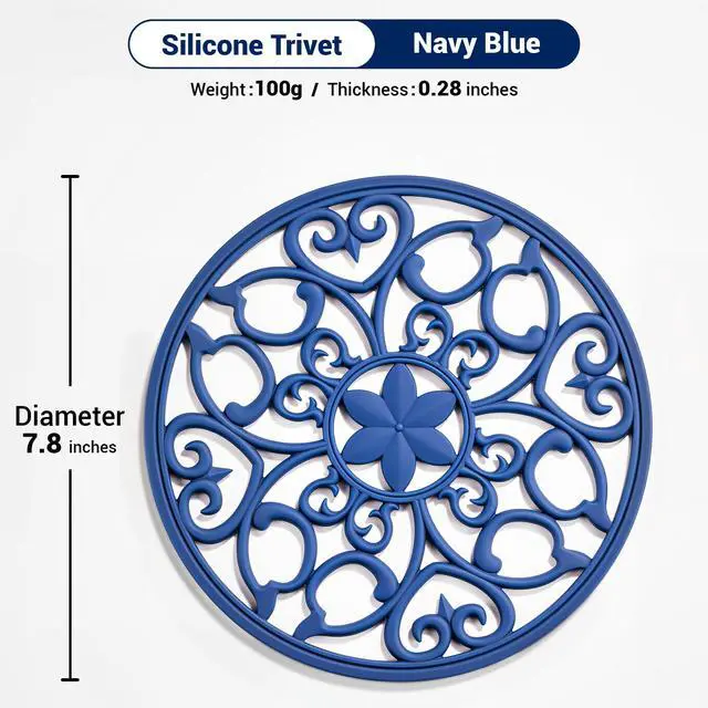 Alt view image 2 of 7 - Set Silicone Trivet Mats for Hot Dishes Pots Pans (Navy Blue)