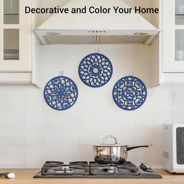 Alt view image 5 of 7 - Set Silicone Trivet Mats for Hot Dishes Pots Pans (Navy Blue)